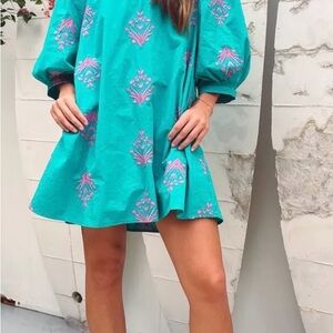 entro Turquoise Tunic with Pink Embroidery